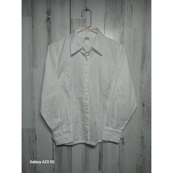 Talbots White Stripe Mixed Button Top Size 4 100% Cotton - Picture 1 of 6